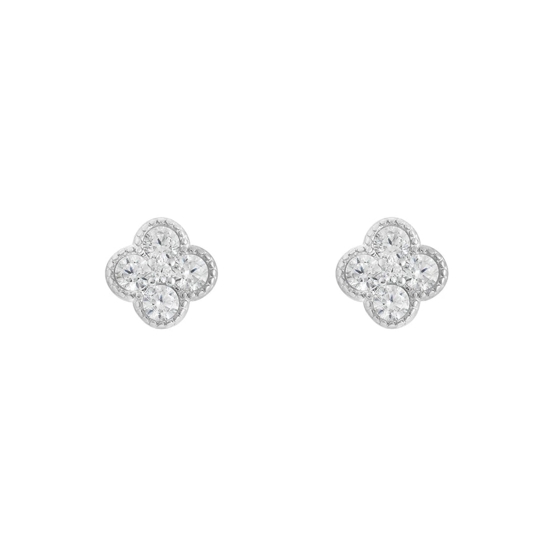 Silver CZ Clover Stud Earrings