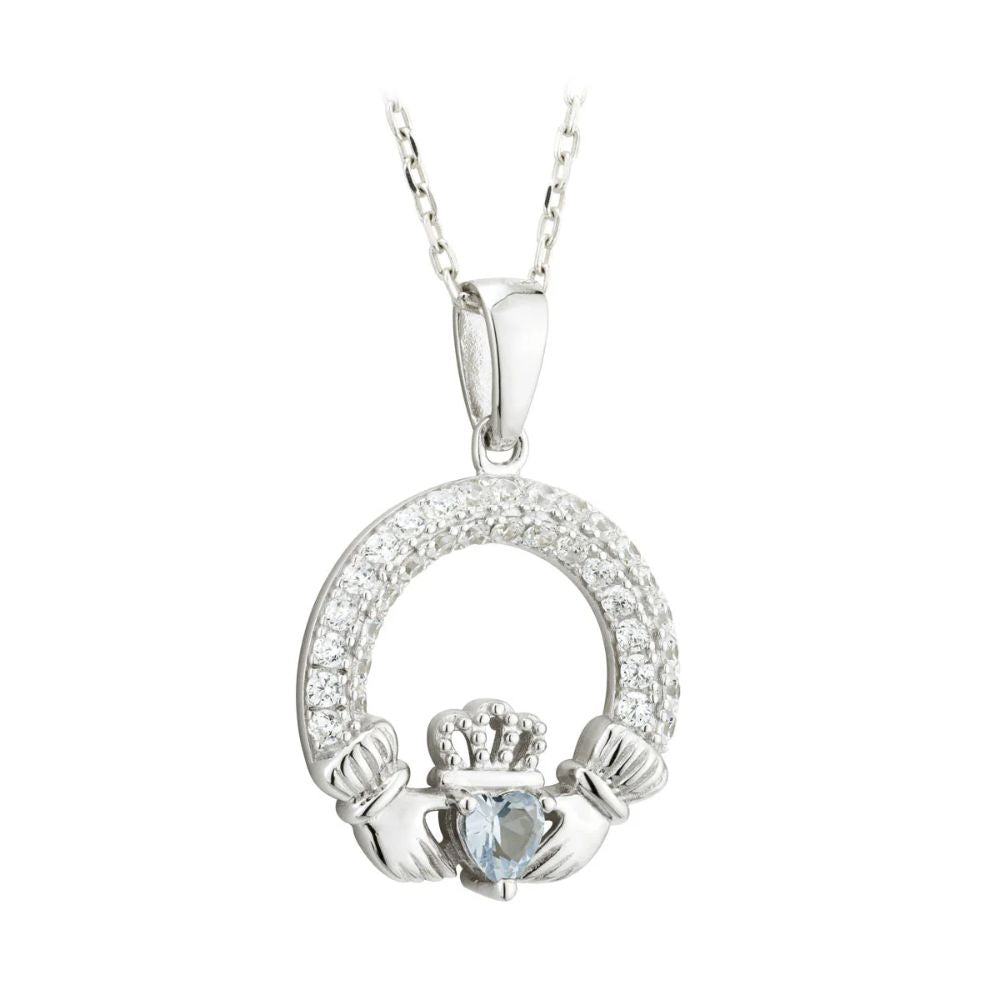 Silver Claddagh December Birthstone Necklace