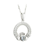Load image into Gallery viewer, Silver Claddagh December Birthstone Necklace
