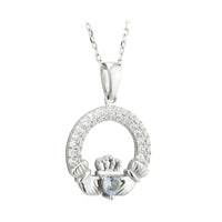 Silver Claddagh December Birthstone Necklace