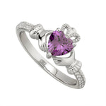 Load image into Gallery viewer, Silver February Birthstone Claddagh Ring
