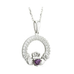 Load image into Gallery viewer, Silver Claddagh February Birthstone Necklace
