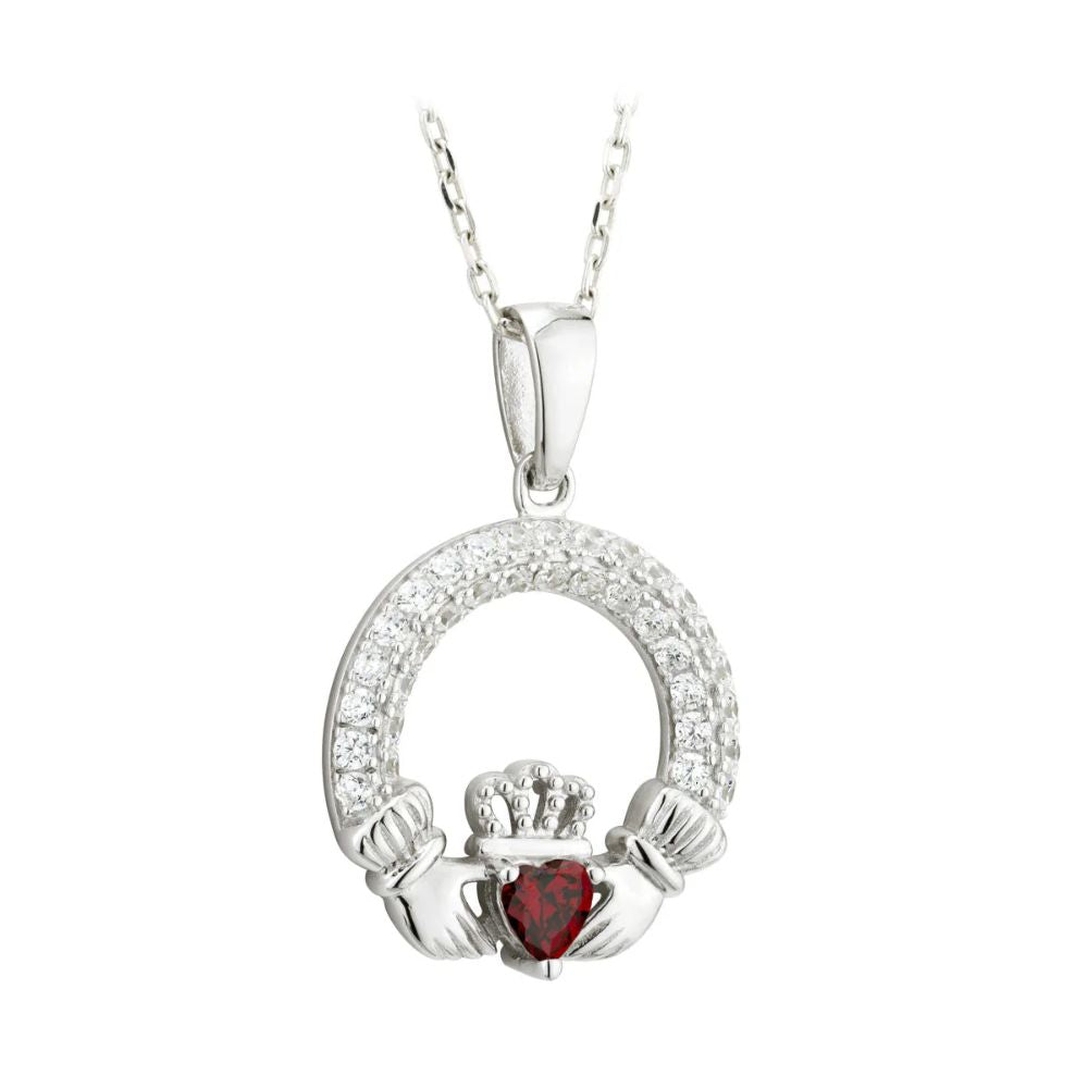 Silver Claddagh January Birthstone Necklace