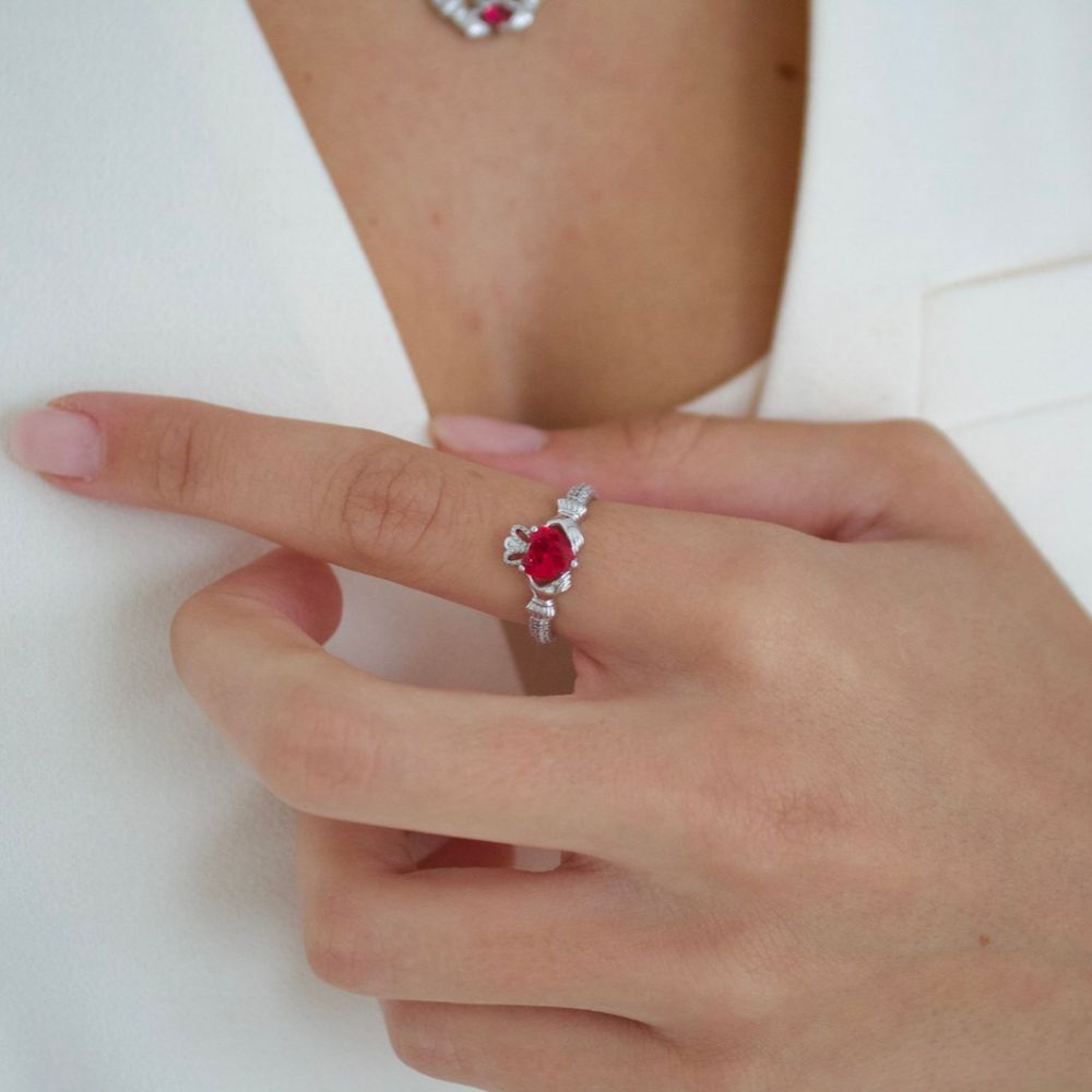 Silver July Birthstone Claddagh Ring