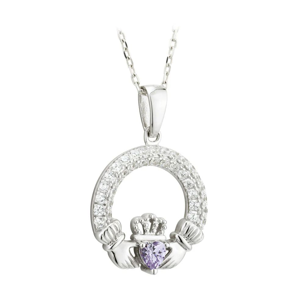 Silver Claddagh June Birthstone Necklace