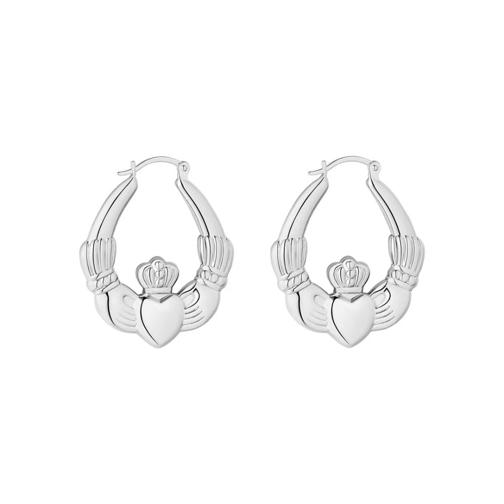 Silver Large Claddagh Hoop Earrings