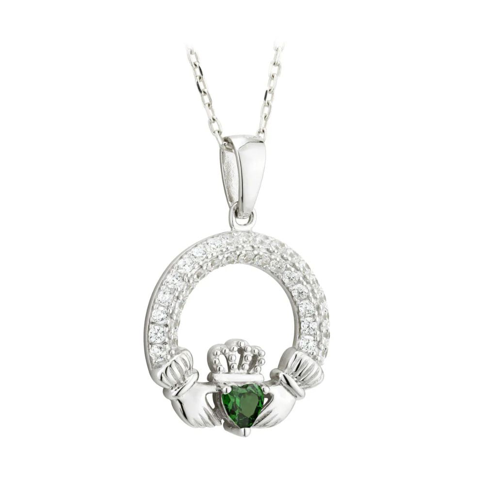 Silver Claddagh May Birthstone Necklace