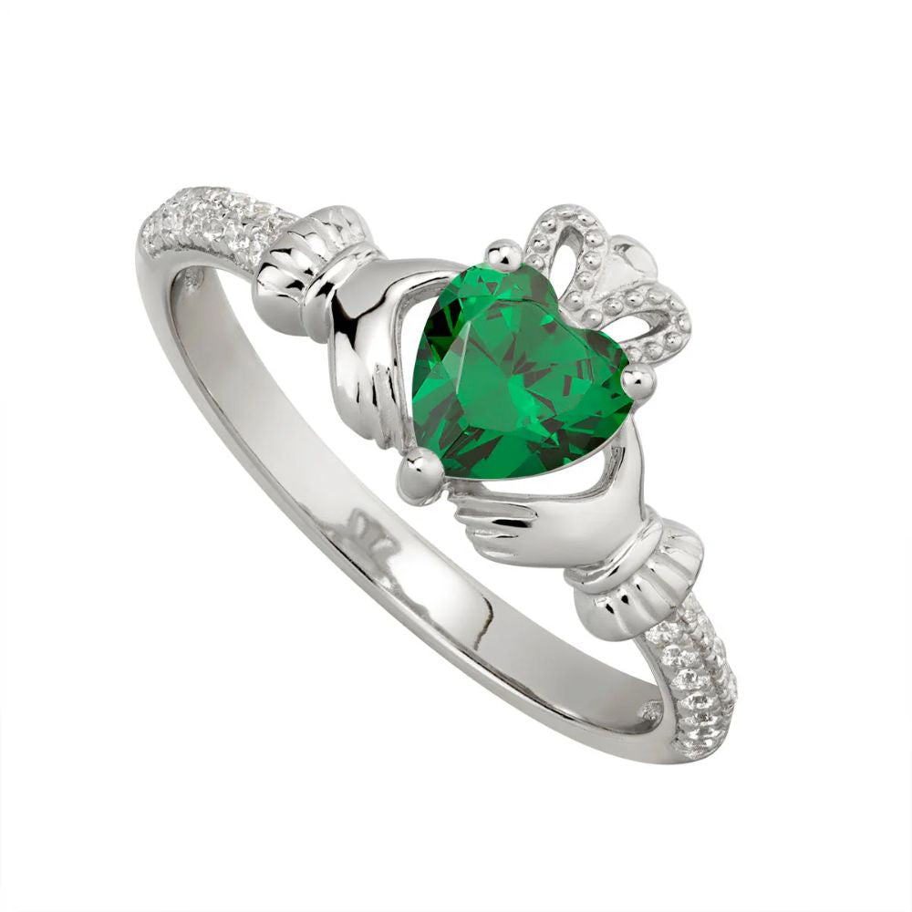 Silver May Birthstone Claddagh Ring