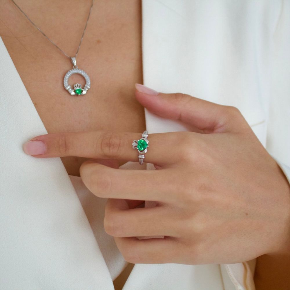 Silver May Birthstone Claddagh Ring
