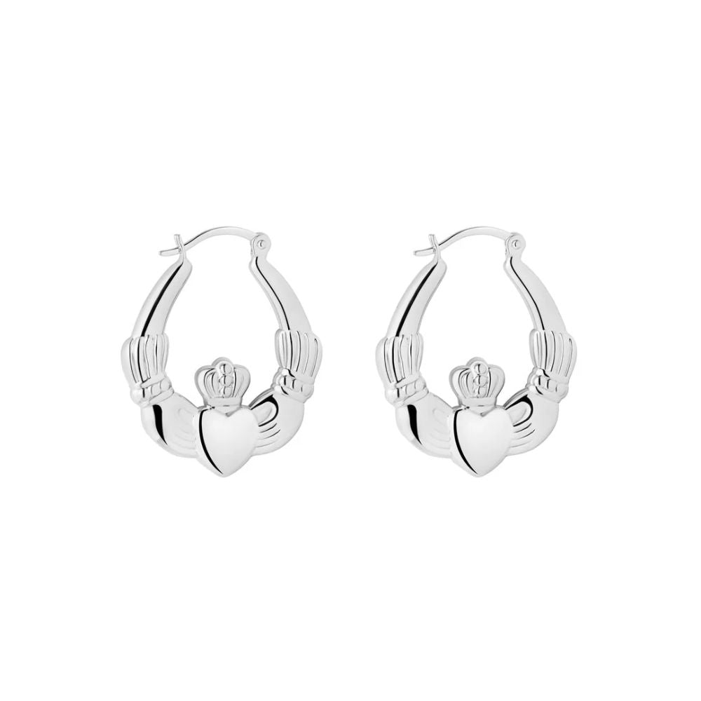 Silver Medium Claddagh Hoop Earrings