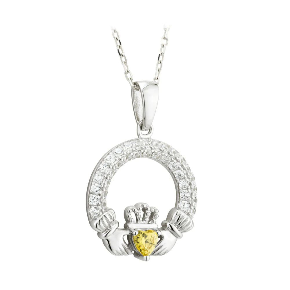 Silver Claddagh November Birthstone Necklace