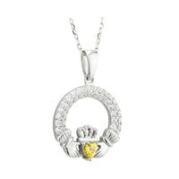 Silver Claddagh November Birthstone Necklace
