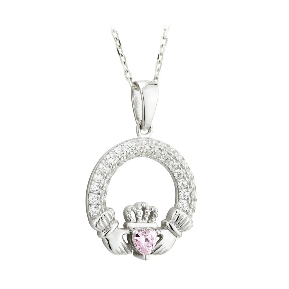 Silver Claddagh October Birthstone Necklace