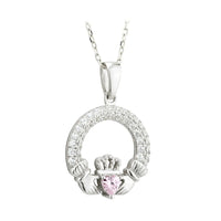 Silver Claddagh October Birthstone Necklace