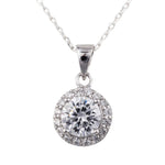 Load image into Gallery viewer, Silver Round CZ Halo Pendant Necklace
