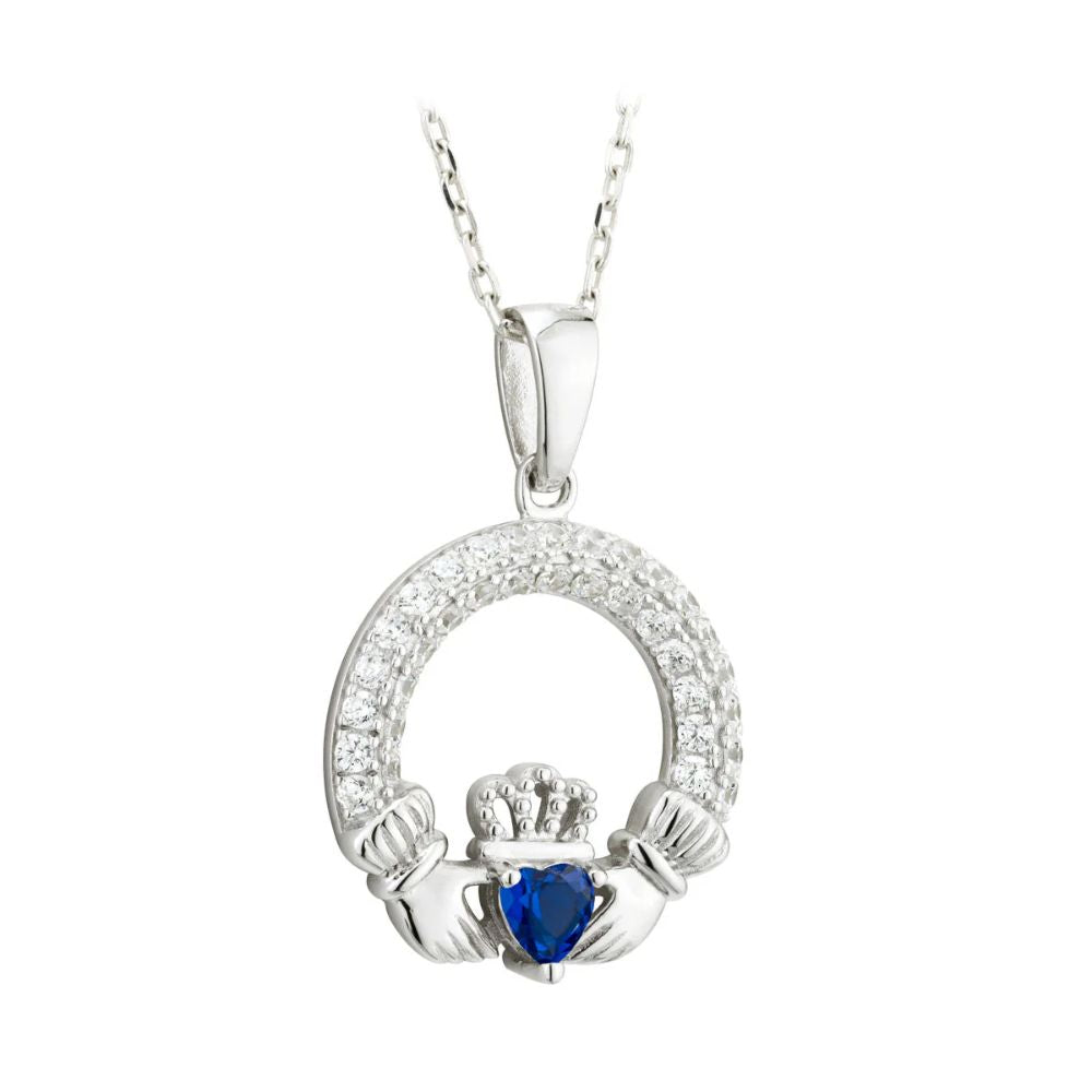 Silver Claddagh September Birthstone Necklace