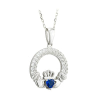 Silver Claddagh September Birthstone Necklace