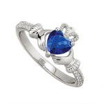 Load image into Gallery viewer, Silver September Birthstone Claddagh Ring
