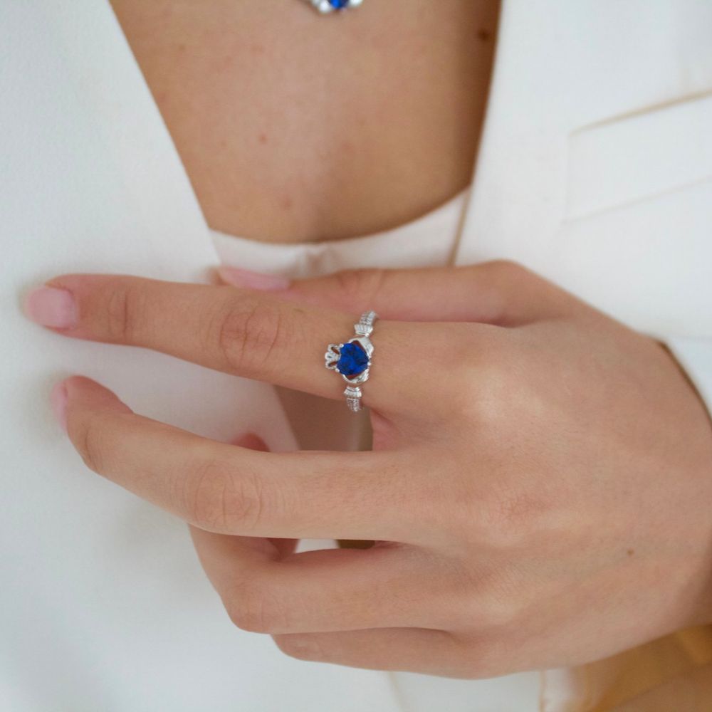 Silver September Birthstone Claddagh Ring