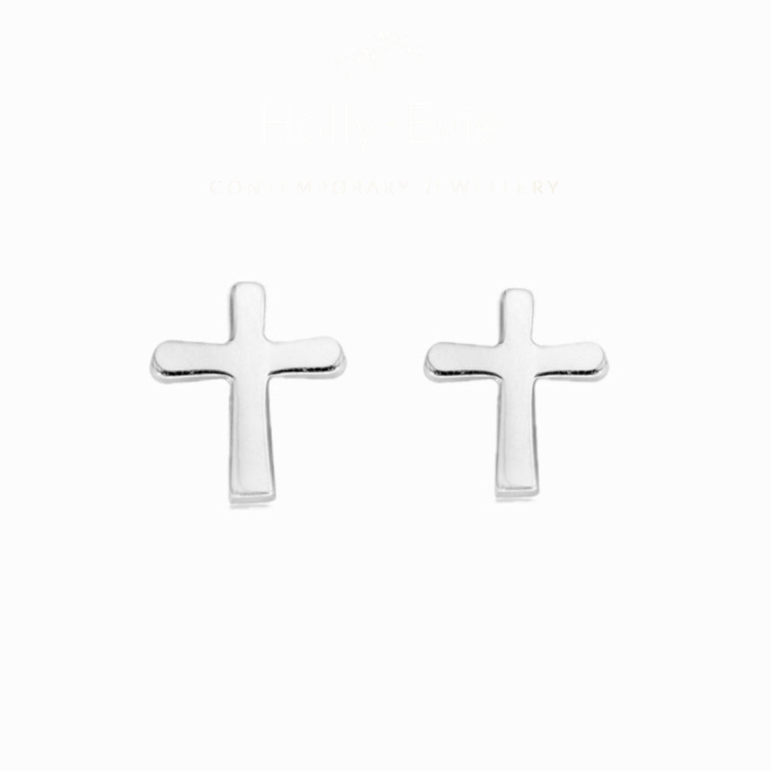 Silver Small Cross Stud Earrings