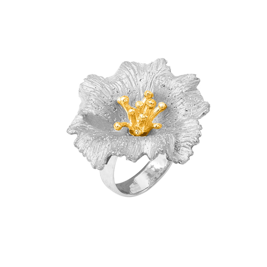 Silver Two Tone Blossom Flower Ring