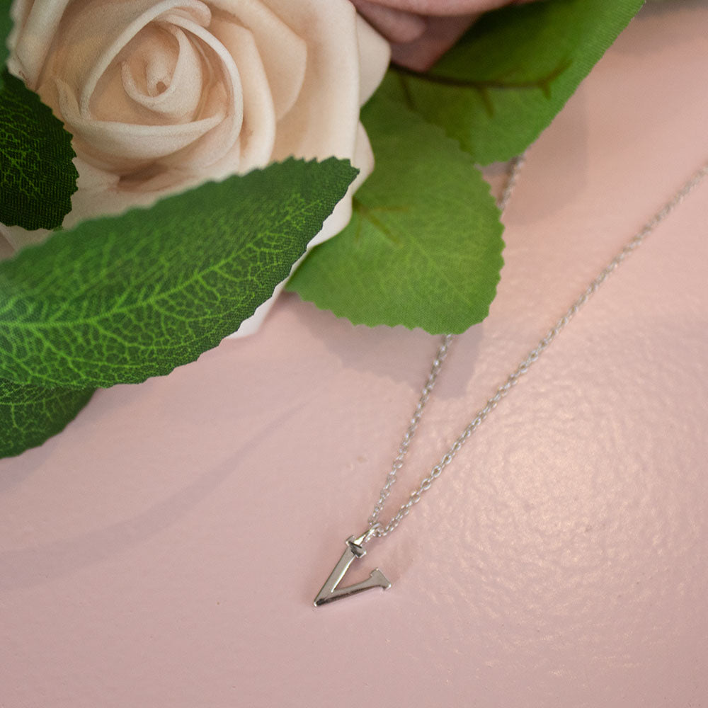 Silver V Initial Necklace