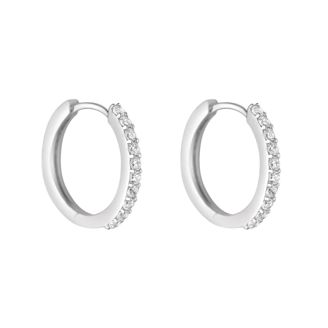 Silver CZ Huggie Hoop Earrings