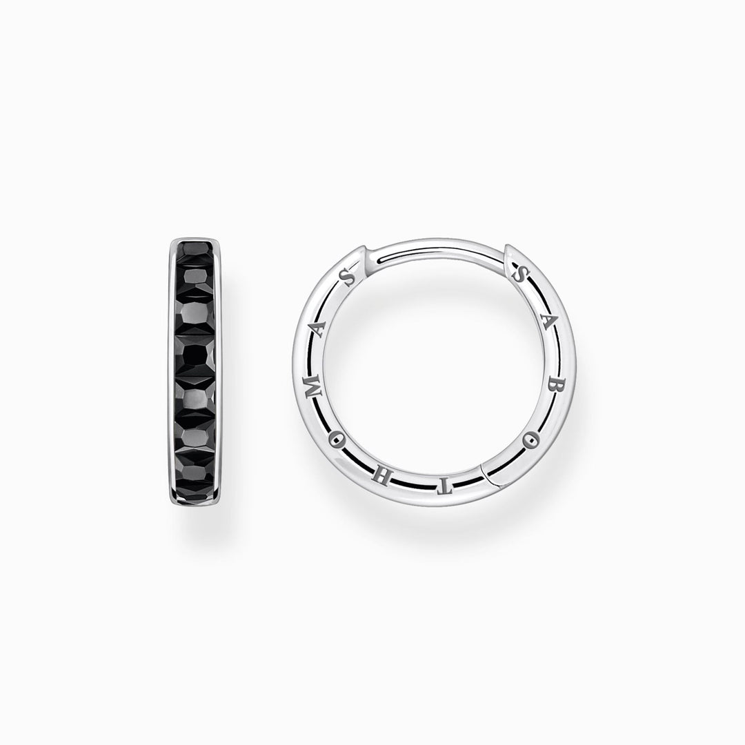 Silver Black CZ Hoop Earrings