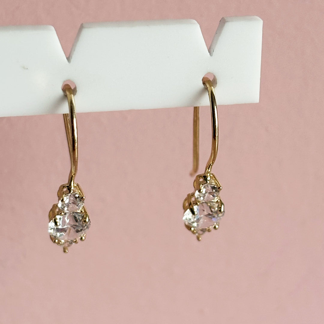 9ct Gold CZ Drop Long Hook Earrings