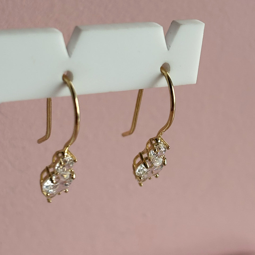 9ct Gold CZ Drop Long Hook Earrings