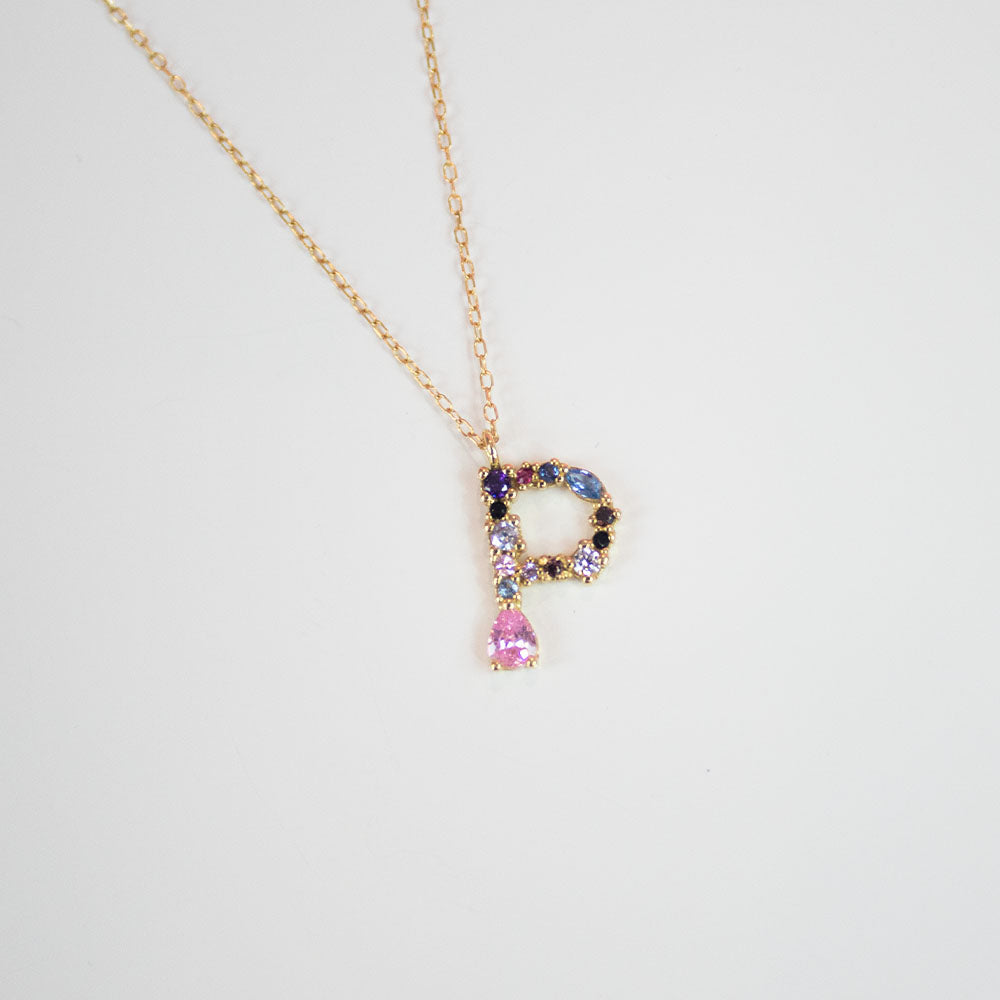 18ct Gold CZ P Initial Necklace