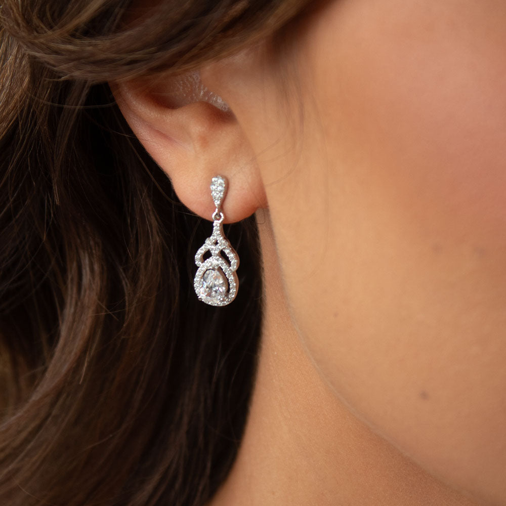 Silver CZ Pear Drop Earrings