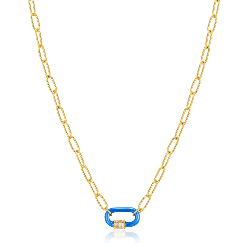 Gold Plated Neon Blue Carabiner Necklace