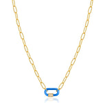 Load image into Gallery viewer, Gold Plated Neon Blue Carabiner Necklace
