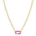 Load image into Gallery viewer, Gold Plated Neon Pink Enamel Carabiner Necklace
