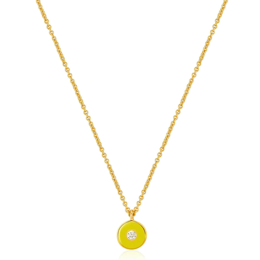 Gold Plated Neon Yellow Disc Necklace