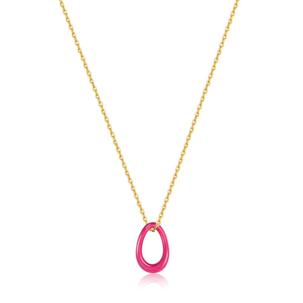 Gold Plated Neon Pink Enamel Twisted Pendant Necklace