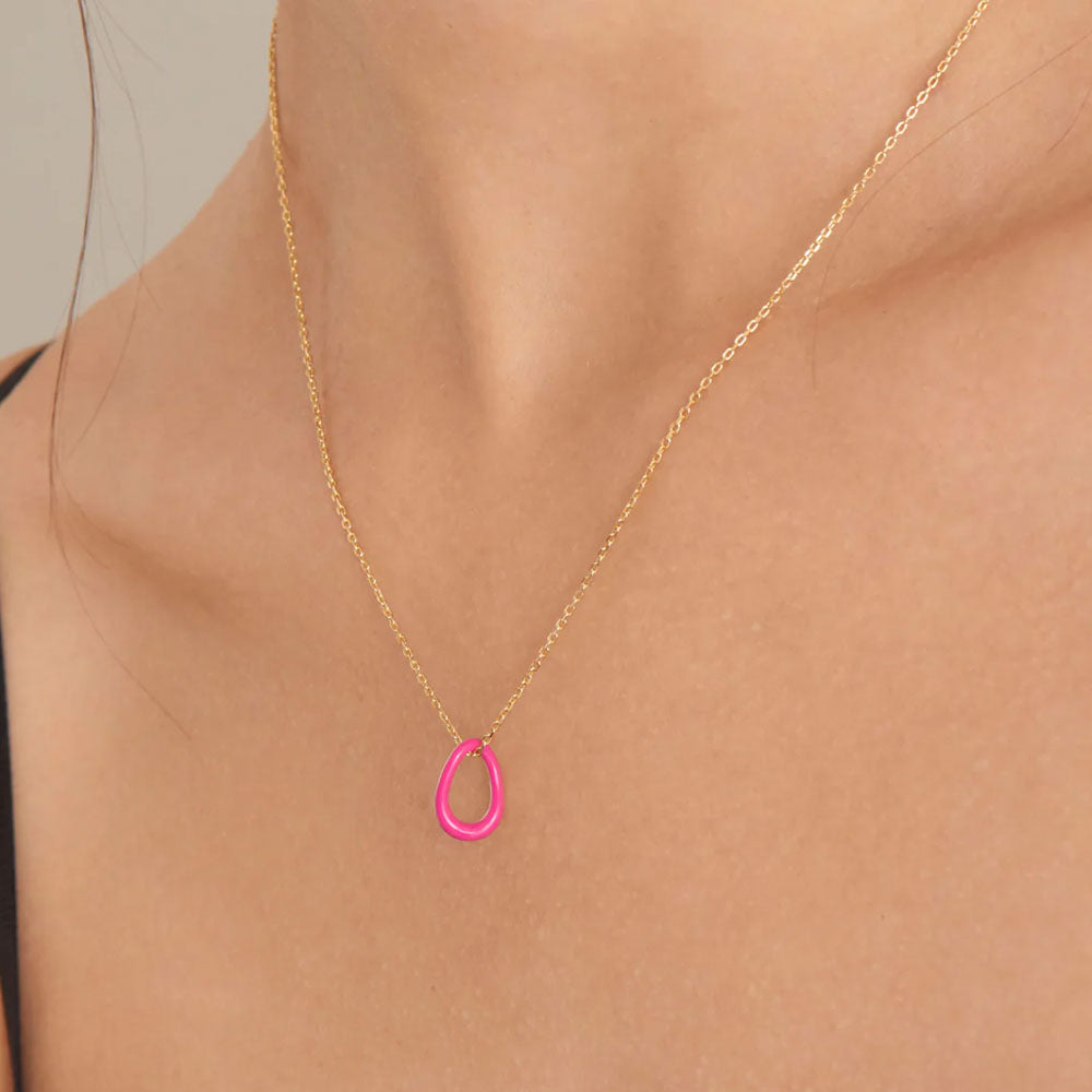 Gold Plated Neon Pink Enamel Twisted Pendant Necklace