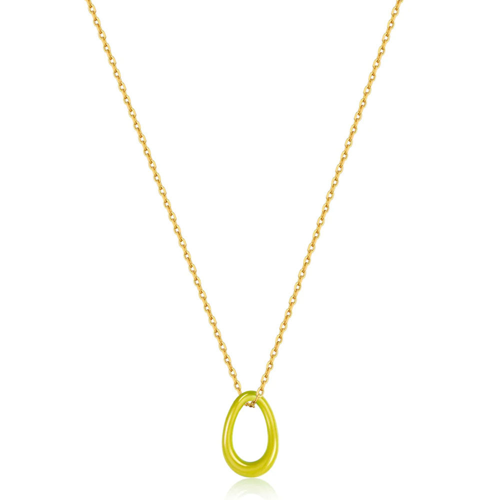 Gold Plated Neon Yellow Twisted Pendant Necklace