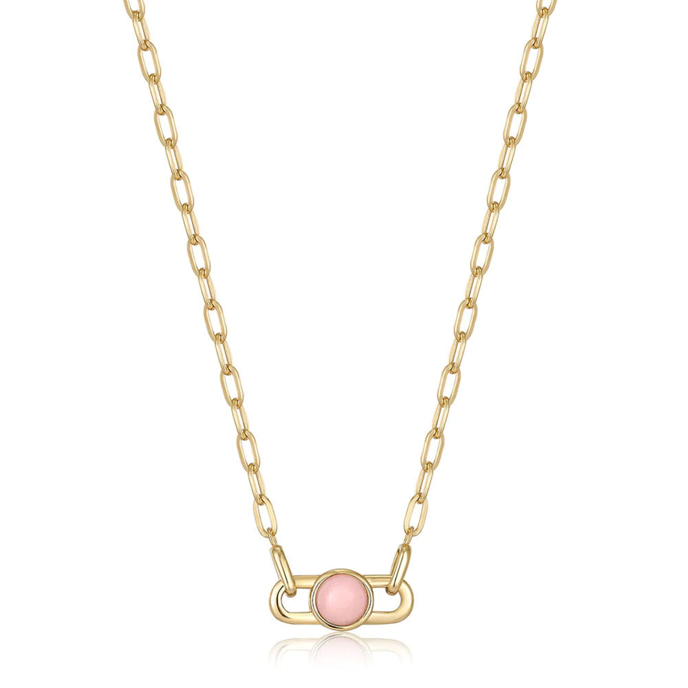 Gold Plated Orb Rose Quartz Link Necklace