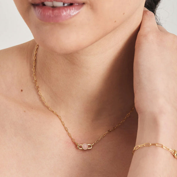 Gold Plated Orb Rose Quartz Link Necklace