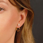 Load image into Gallery viewer, Gold Plated Pearl Ended Hoop Earring
