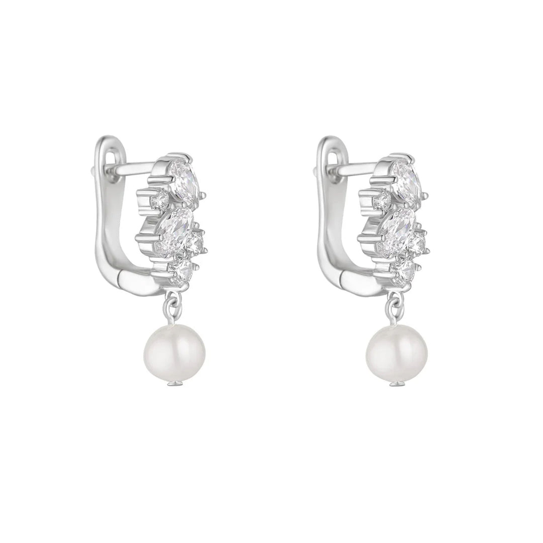 Silver Multi CZ Pearl Drop Earrings
