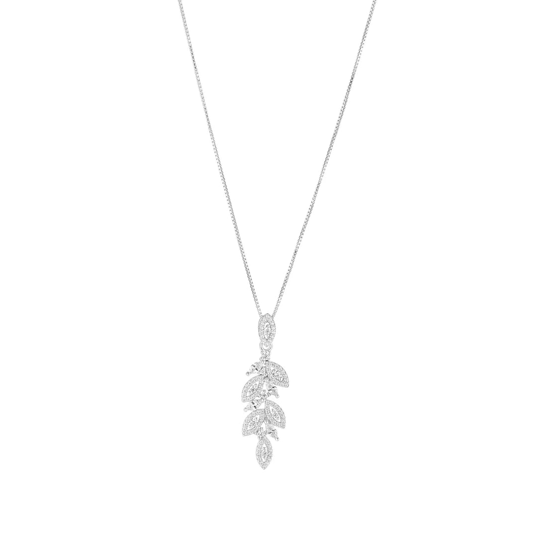 Silver CZ Flower Drop Necklace
