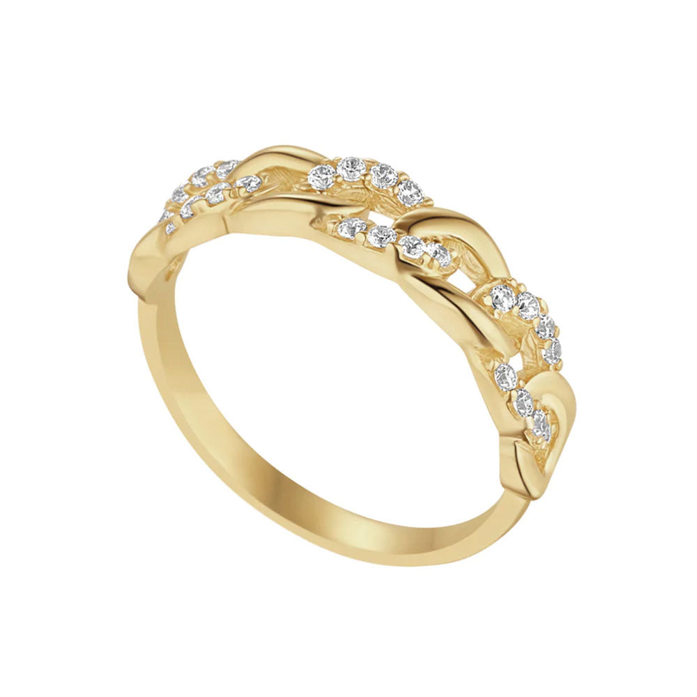 9ct Gold CZ Set Curb Chain Band Ring