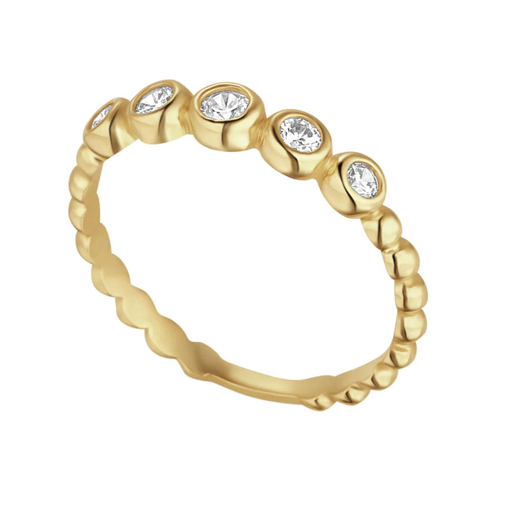 9ct Gold Five CZ Rubover Band Ring