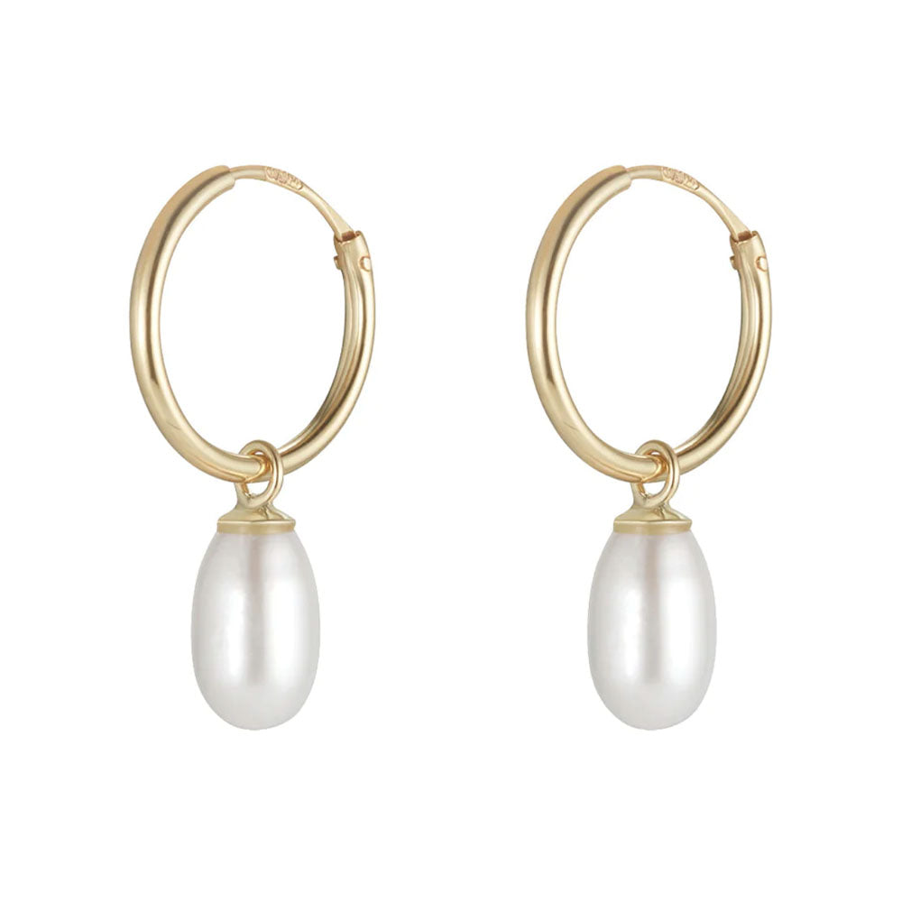 9ct Gold Hoop with Elongated Pearl Drop Earrings