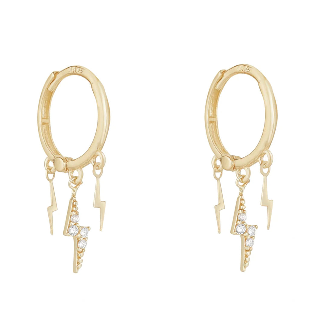 9ct Gold Triple Lightning Drop Hoop Earrings