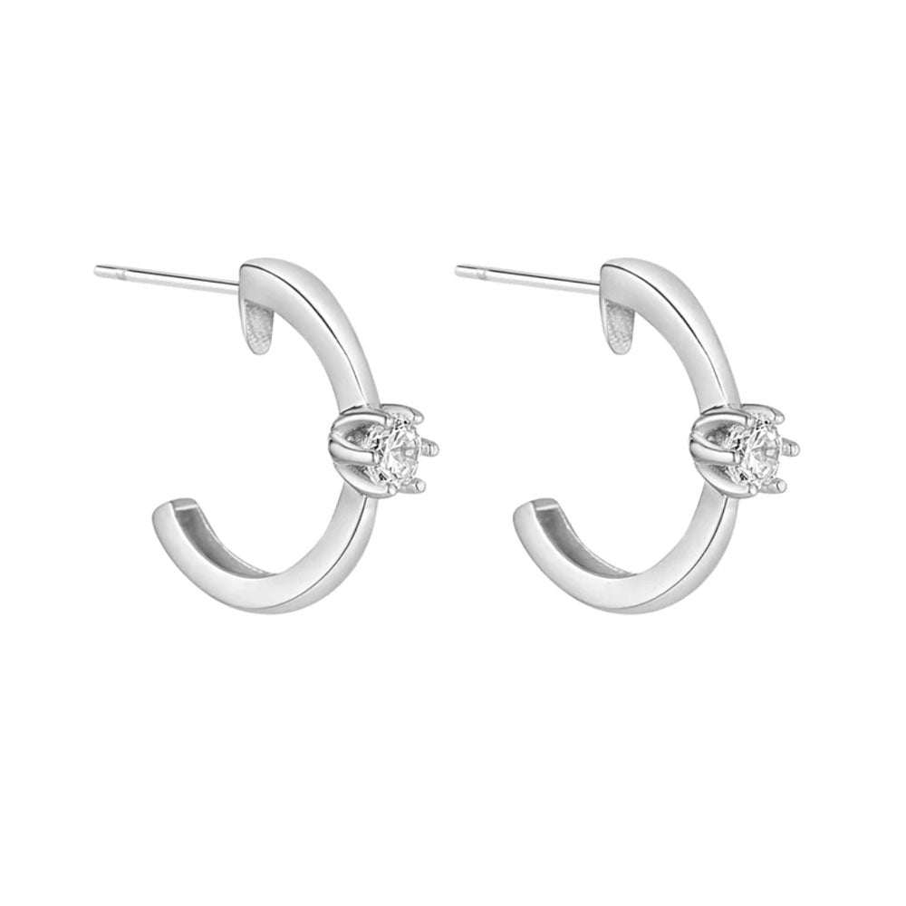 9ct White Gold Single Claw CZ Hoops
