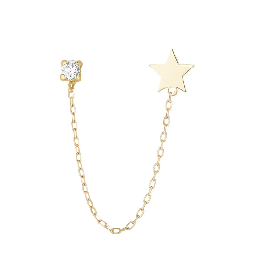 9ct Gold CZ And Star Chain Earring